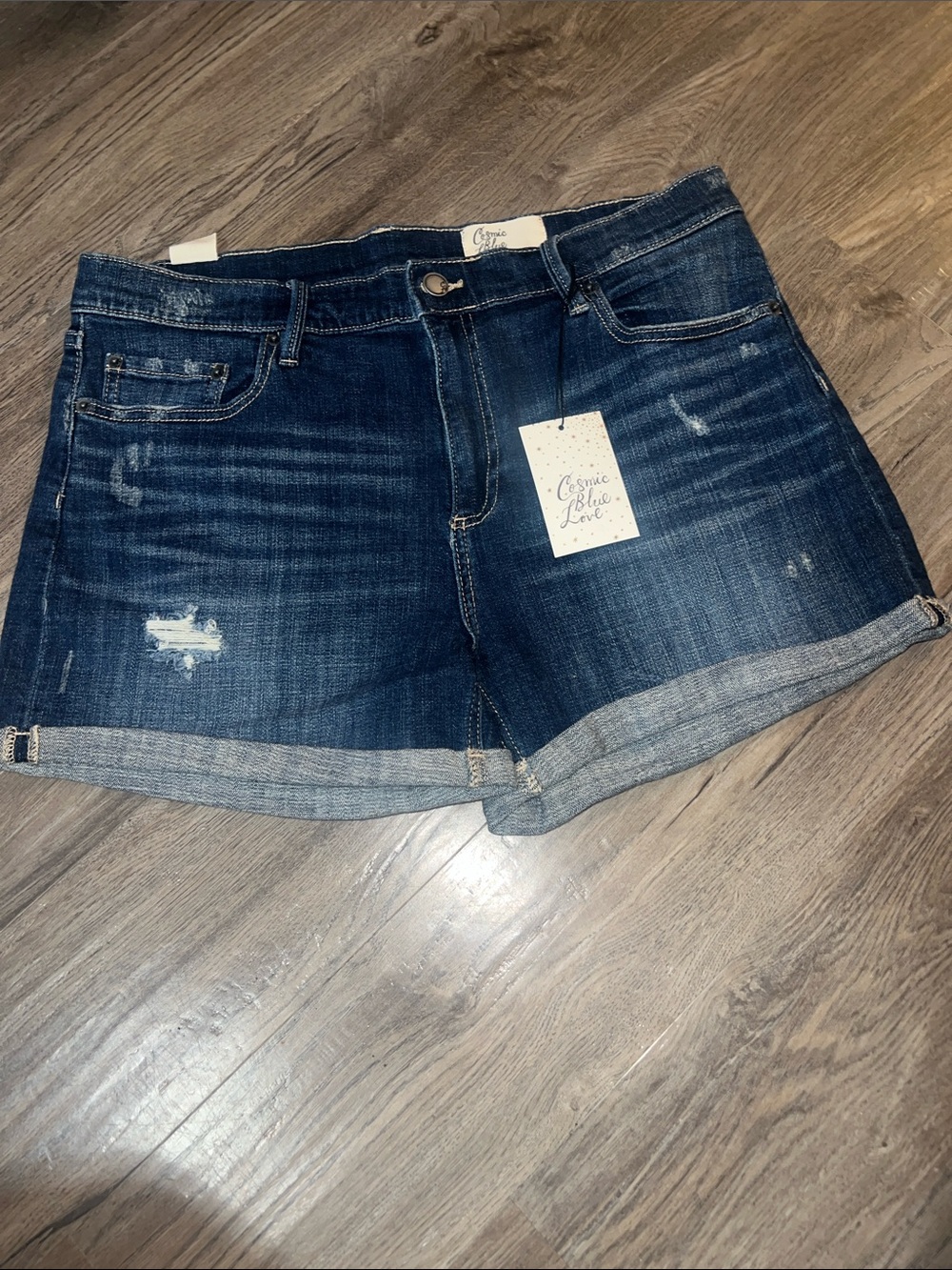 Cosmic Blue Love Denim Rolled Cuff Jean Shorts sz32 nwt